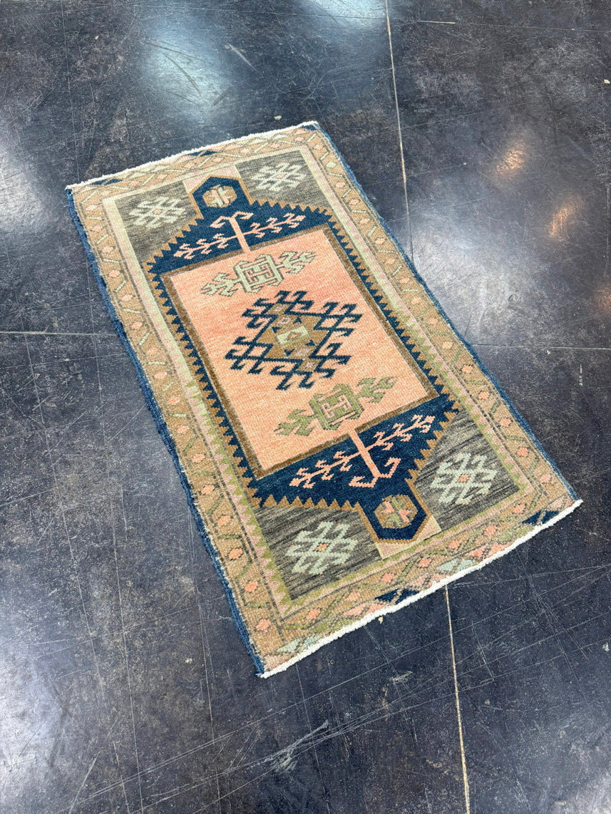 Turkish Mini Rug Oriental Hand Knotted Vintage Rug 1'9" x 3' #17909