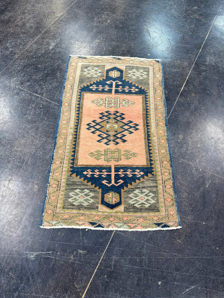 Turkish Mini Rug Oriental Hand Knotted Vintage Rug 1'9" x 3' #17909
