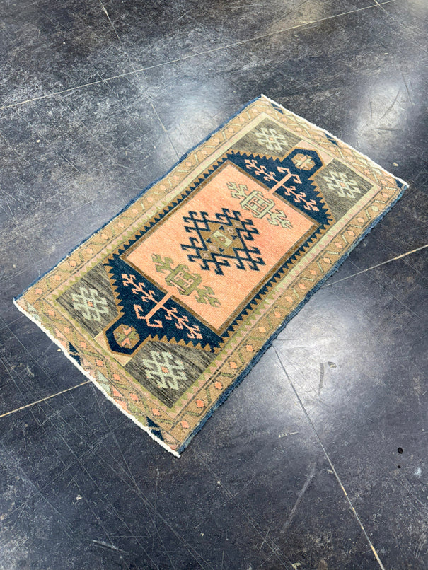 Turkish Mini Rug Oriental Hand Knotted Vintage Rug 1'9" x 3' #17909