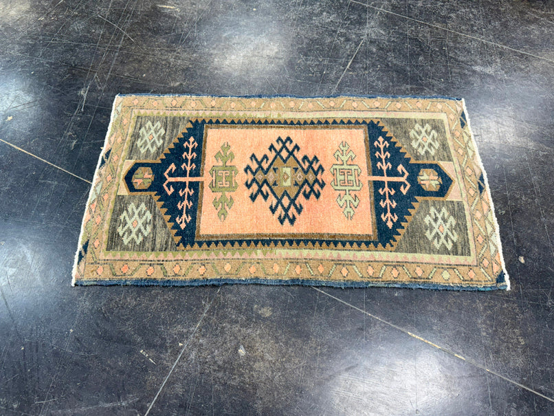 Turkish Mini Rug Oriental Hand Knotted Vintage Rug 1'9" x 3' #17909