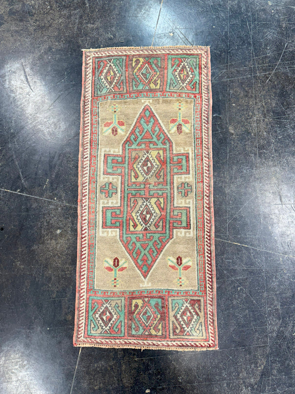 Turkish Mini Rug Oriental Hand Knotted Vintage Rug 1'7" x 3'7" #17889