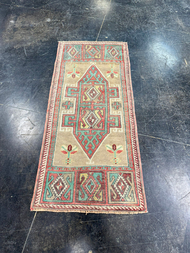 Turkish Mini Rug Oriental Hand Knotted Vintage Rug 1'7" x 3'7" #17889