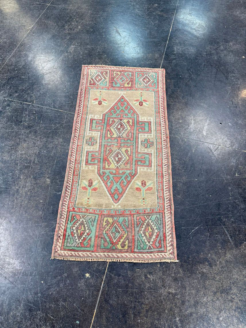 Turkish Mini Rug Oriental Hand Knotted Vintage Rug 1'7" x 3'7" #17889