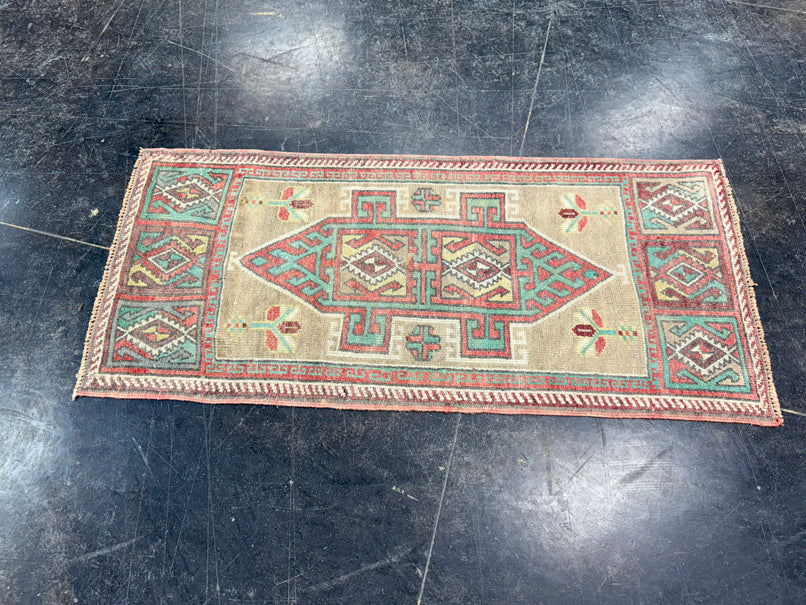 Turkish Mini Rug Oriental Hand Knotted Vintage Rug 1'7" x 3'7" #17889