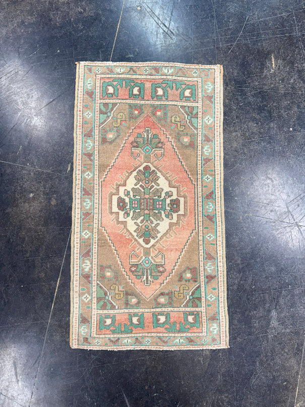 Turkish Mini Rug Oriental Hand Knotted Vintage Rug 1'10" x 3'7" #17869