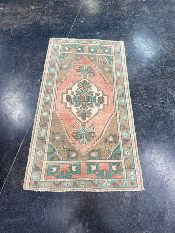 Turkish Mini Rug Oriental Hand Knotted Vintage Rug 1'10" x 3'7" #17869