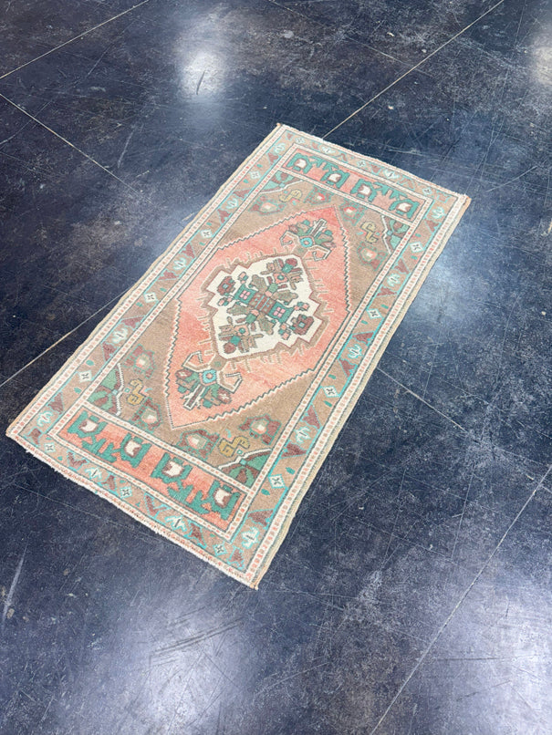 Turkish Mini Rug Oriental Hand Knotted Vintage Rug 1'10" x 3'7" #17869