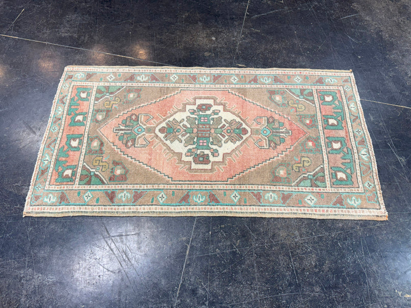 Turkish Mini Rug Oriental Hand Knotted Vintage Rug 1'10" x 3'7" #17869