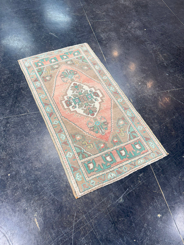 Turkish Mini Rug Oriental Hand Knotted Vintage Rug 1'10" x 3'7" #17869