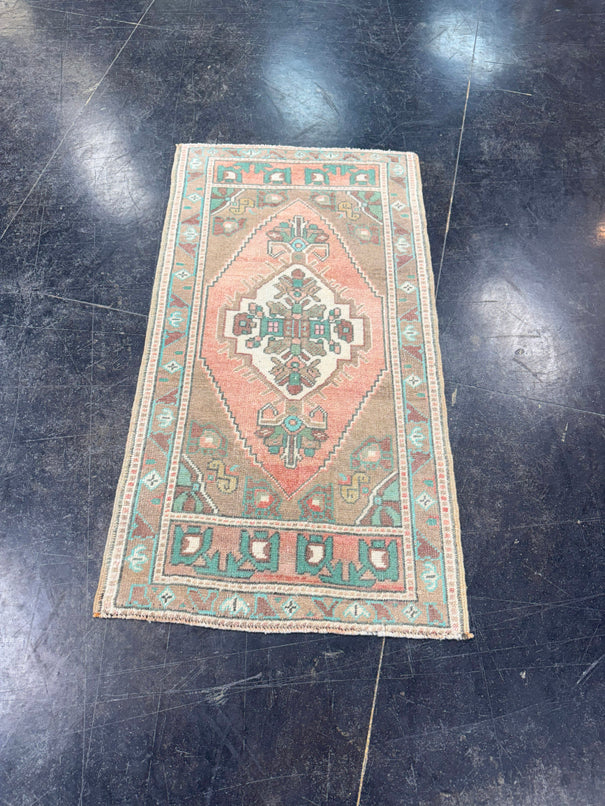Turkish Mini Rug Oriental Hand Knotted Vintage Rug 1'10" x 3'7" #17869