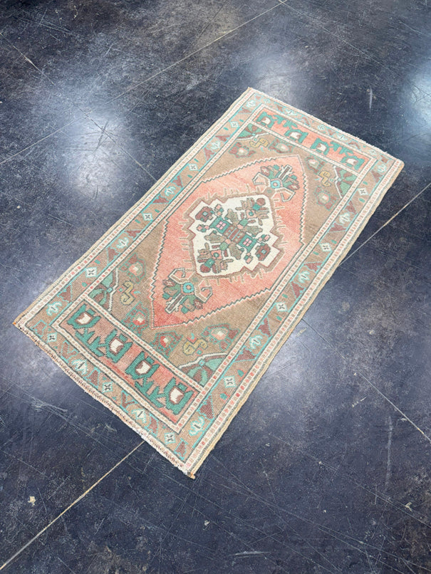 Turkish Mini Rug Oriental Hand Knotted Vintage Rug 1'10" x 3'7" #17869