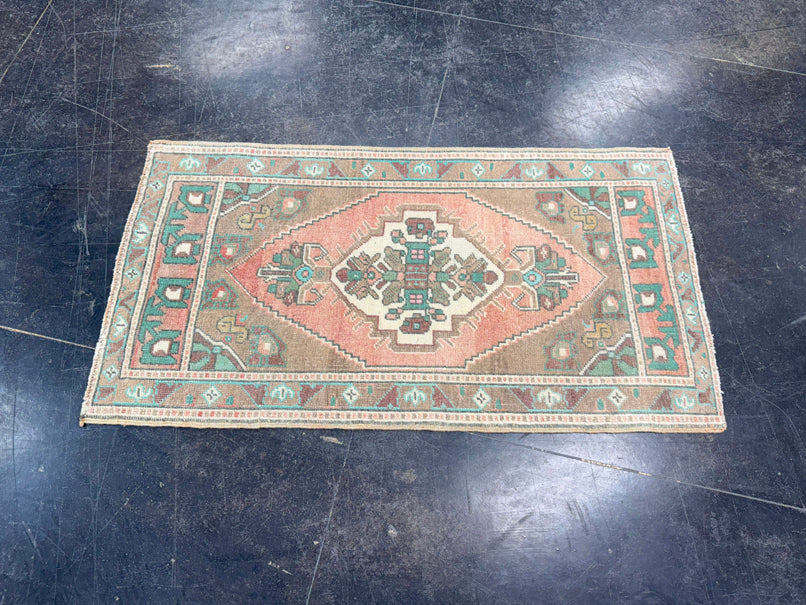 Turkish Mini Rug Oriental Hand Knotted Vintage Rug 1'10" x 3'7" #17869