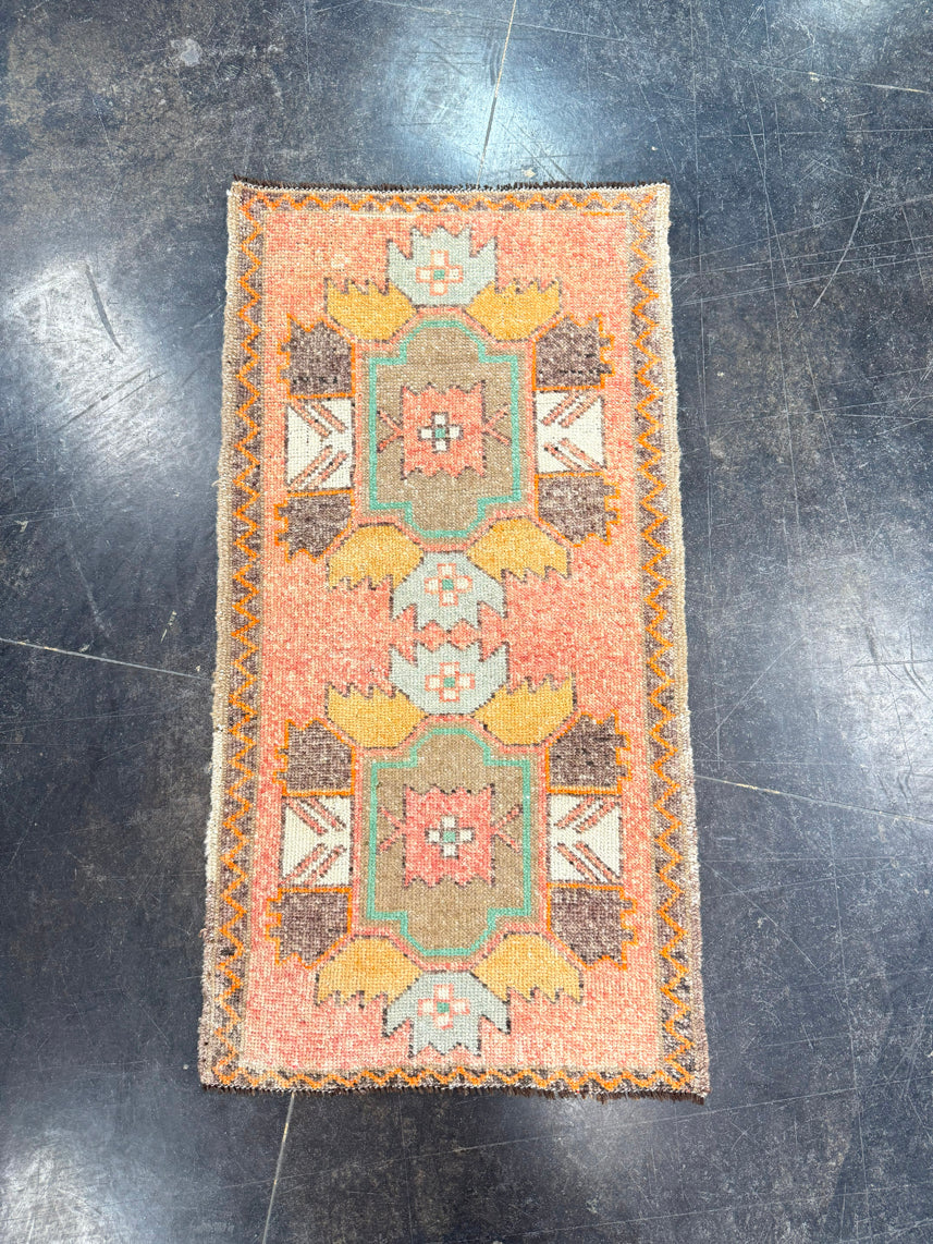 Turkish Mini Rug Oriental Hand Knotted Vintage Rug 1'10" x 3'7" #17073