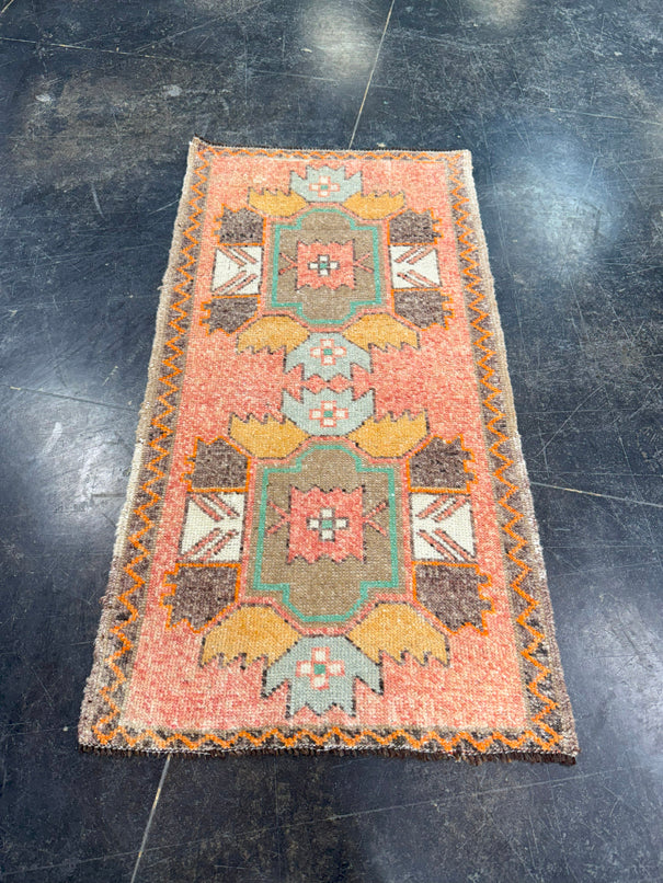 Turkish Mini Rug Oriental Hand Knotted Vintage Rug 1'10" x 3'7" #17073