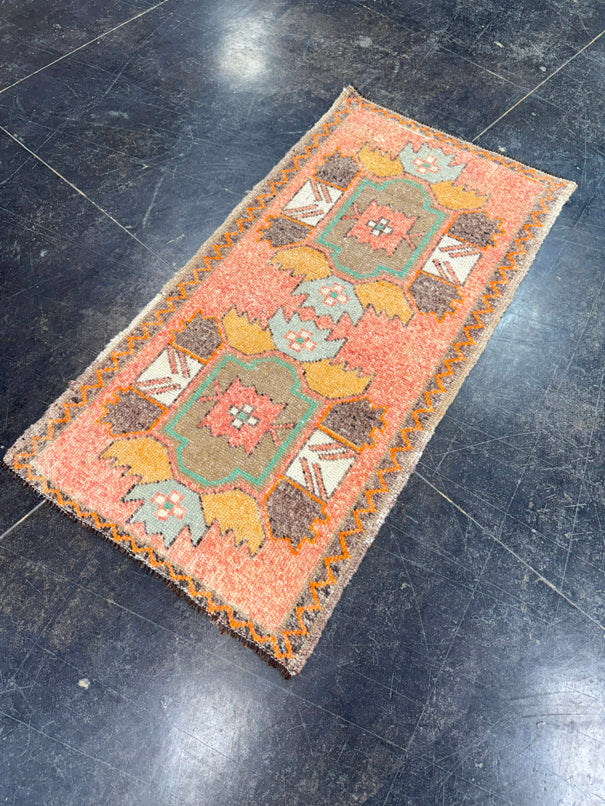 Turkish Mini Rug Oriental Hand Knotted Vintage Rug 1'10" x 3'7" #17073