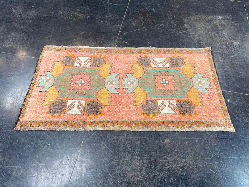 Turkish Mini Rug Oriental Hand Knotted Vintage Rug 1'10" x 3'7" #17073