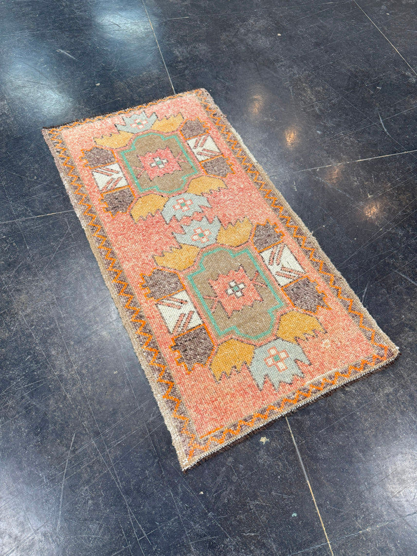 Turkish Mini Rug Oriental Hand Knotted Vintage Rug 1'10" x 3'7" #17073