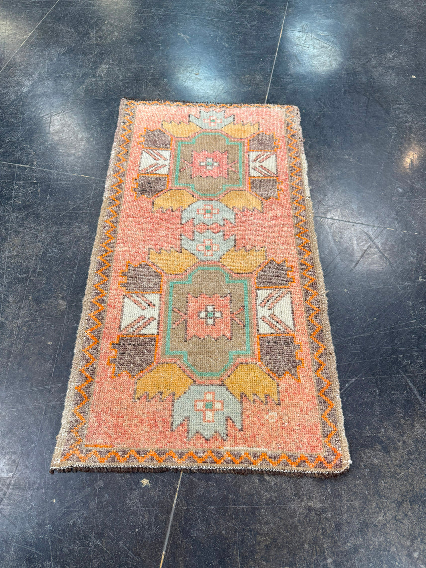 Turkish Mini Rug Oriental Hand Knotted Vintage Rug 1'10" x 3'7" #17073