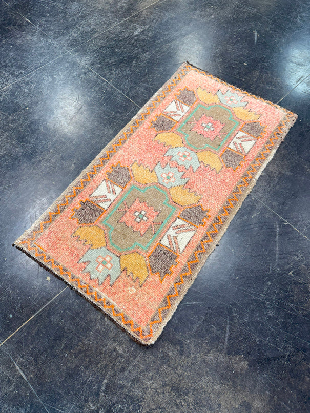 Turkish Mini Rug Oriental Hand Knotted Vintage Rug 1'10" x 3'7" #17073
