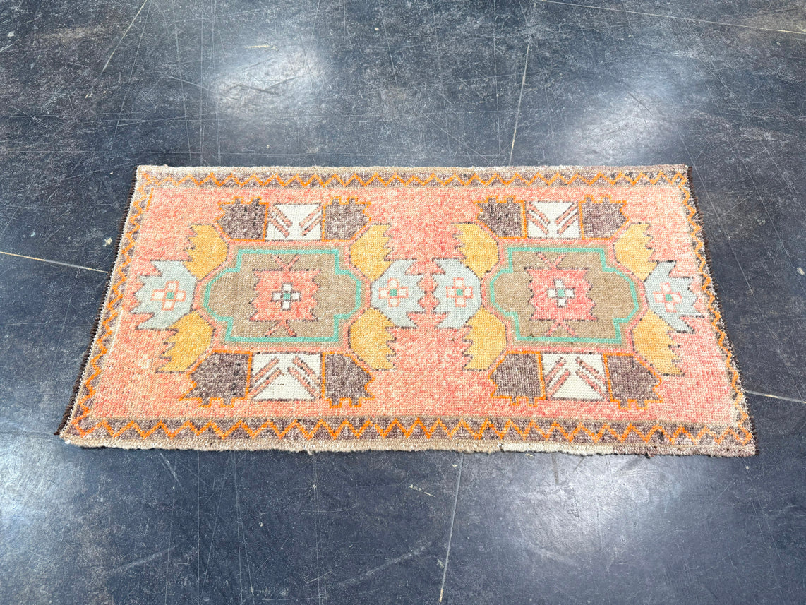 Turkish Mini Rug Oriental Hand Knotted Vintage Rug 1'10" x 3'7" #17073