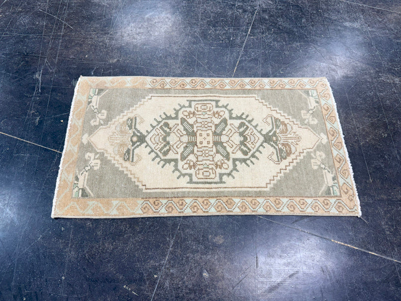 Turkish Mini Rug Oriental Hand Knotted Vintage Rug 1'6" x 3' #17751