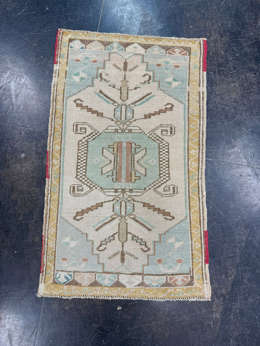 Turkish Mini Rug Oriental Hand Knotted Vintage Rug 1'10" x 3' #17941