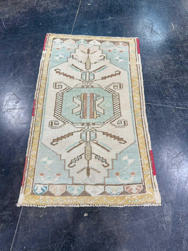 Turkish Mini Rug Oriental Hand Knotted Vintage Rug 1'10" x 3' #17941