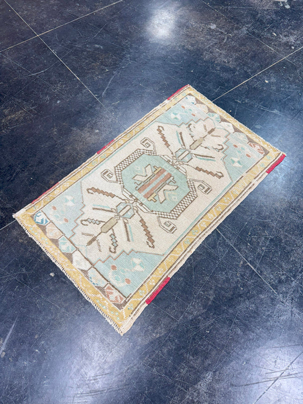 Turkish Mini Rug Oriental Hand Knotted Vintage Rug 1'10" x 3' #17941