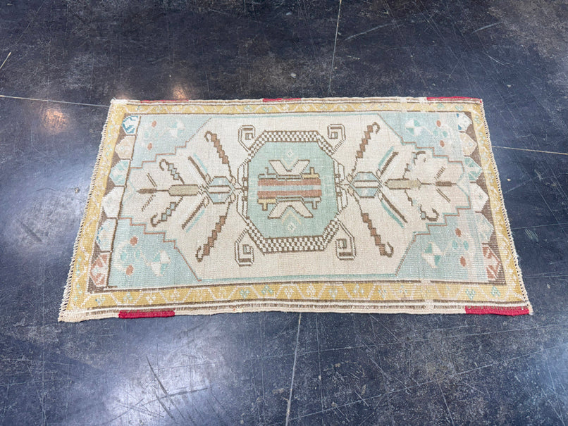 Turkish Mini Rug Oriental Hand Knotted Vintage Rug 1'10" x 3' #17941