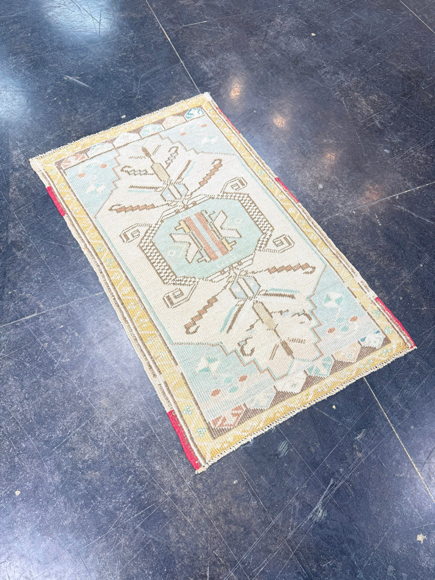 Turkish Mini Rug Oriental Hand Knotted Vintage Rug 1'10" x 3' #17941
