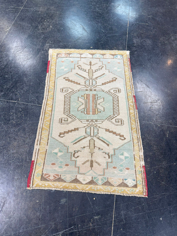 Turkish Mini Rug Oriental Hand Knotted Vintage Rug 1'10" x 3' #17941