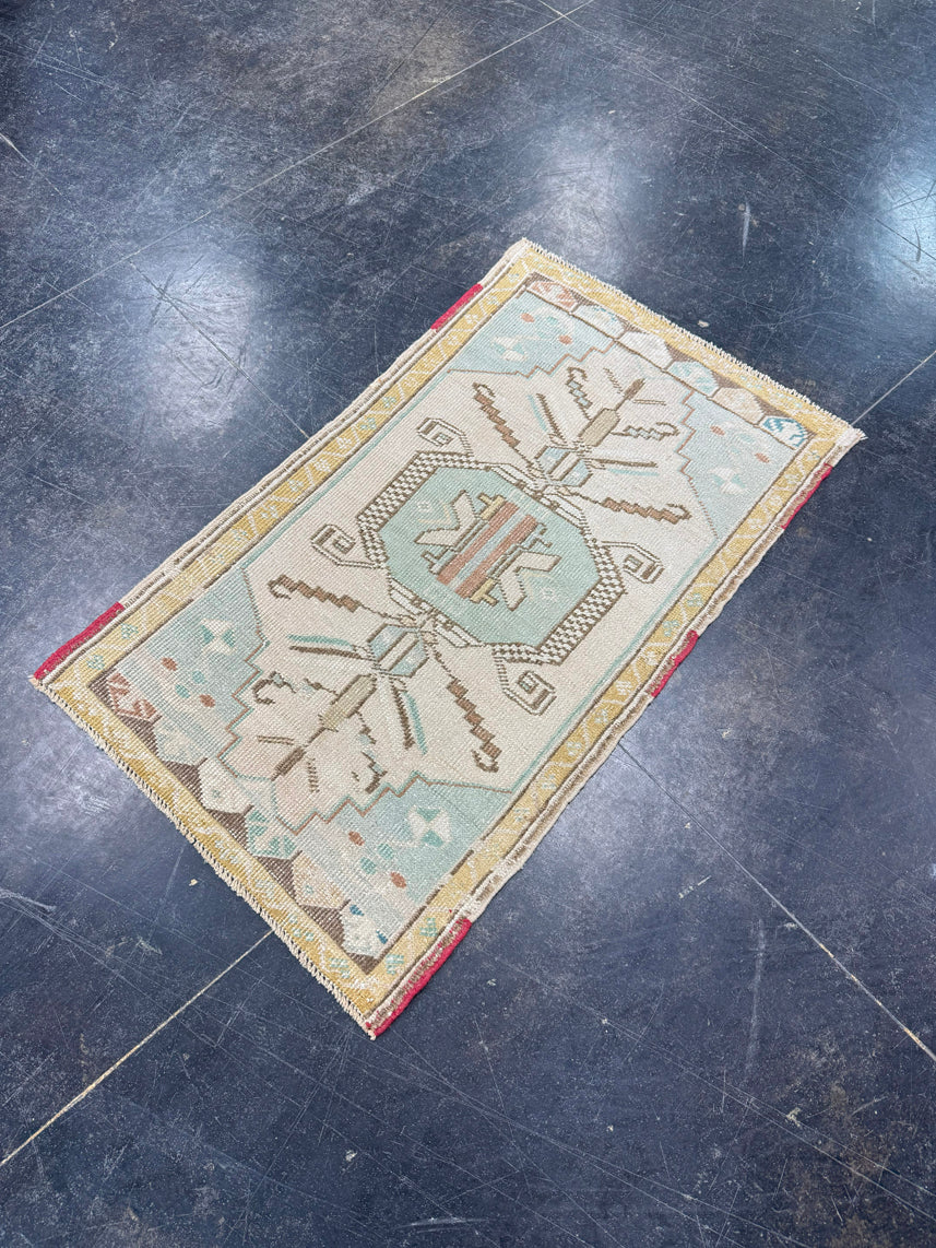 Turkish Mini Rug Oriental Hand Knotted Vintage Rug 1'10" x 3' #17941