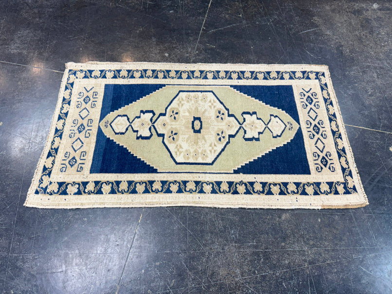Turkish Mini Rug Oriental Hand Knotted Vintage Rug 1'10" x 3'2" #17725