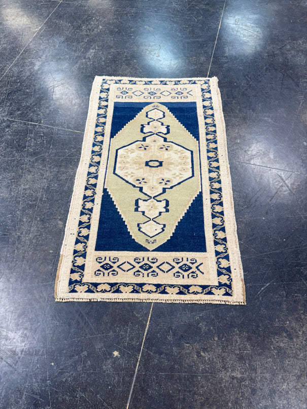 Turkish Mini Rug Oriental Hand Knotted Vintage Rug 1'10" x 3'2" #17725