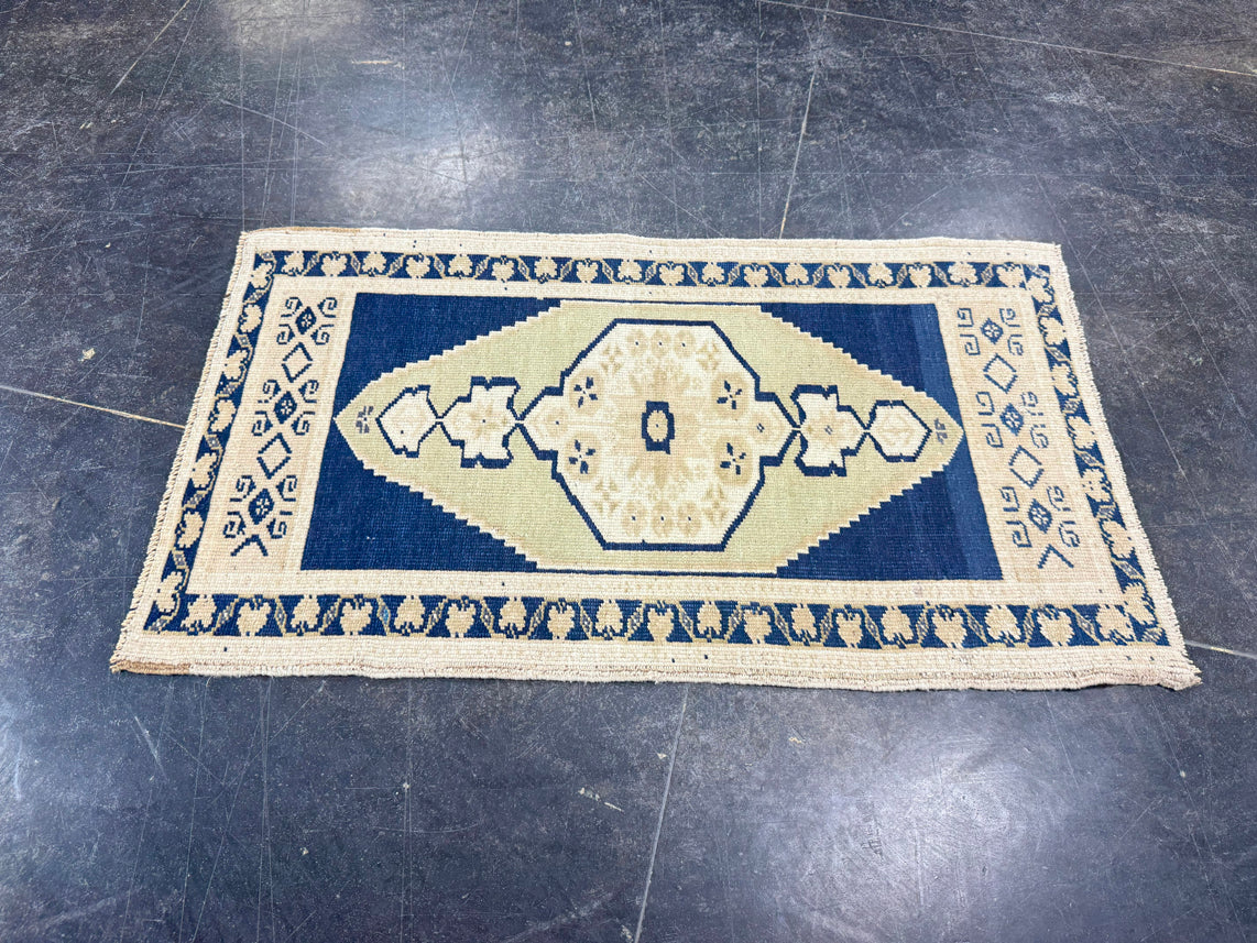 Turkish Mini Rug Oriental Hand Knotted Vintage Rug 1'10" x 3'2" #17725