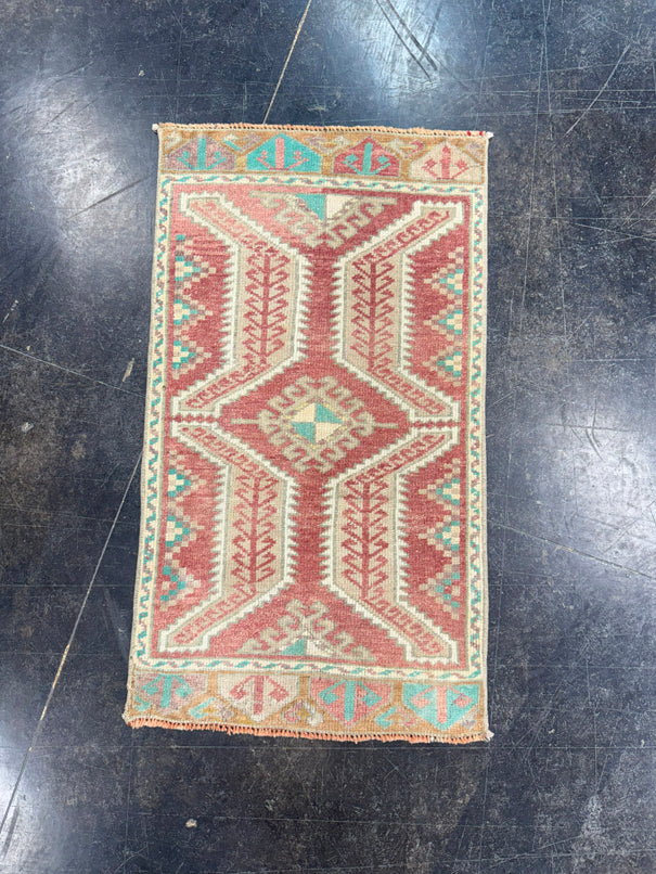 Turkish Mini Rug Oriental Hand Knotted Vintage Rug 1'8" x 2'11" #17201
