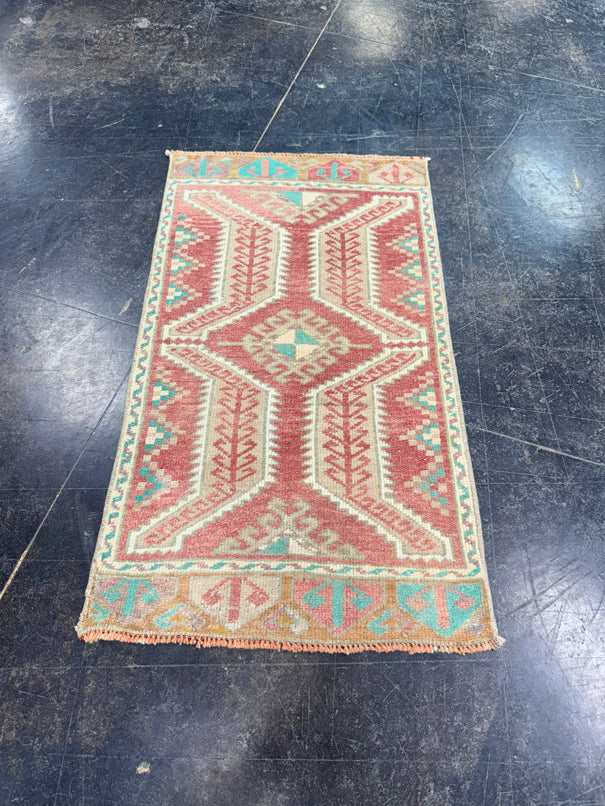 Turkish Mini Rug Oriental Hand Knotted Vintage Rug 1'8" x 2'11" #17201