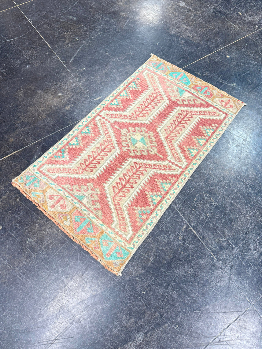 Turkish Mini Rug Oriental Hand Knotted Vintage Rug 1'8" x 2'11" #17201