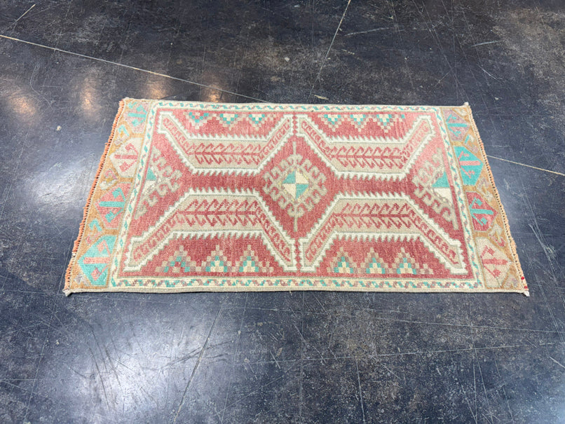 Turkish Mini Rug Oriental Hand Knotted Vintage Rug 1'8" x 2'11" #17201