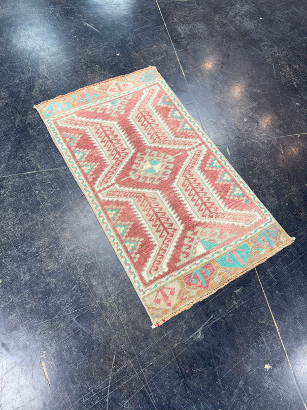 Turkish Mini Rug Oriental Hand Knotted Vintage Rug 1'8" x 2'11" #17201