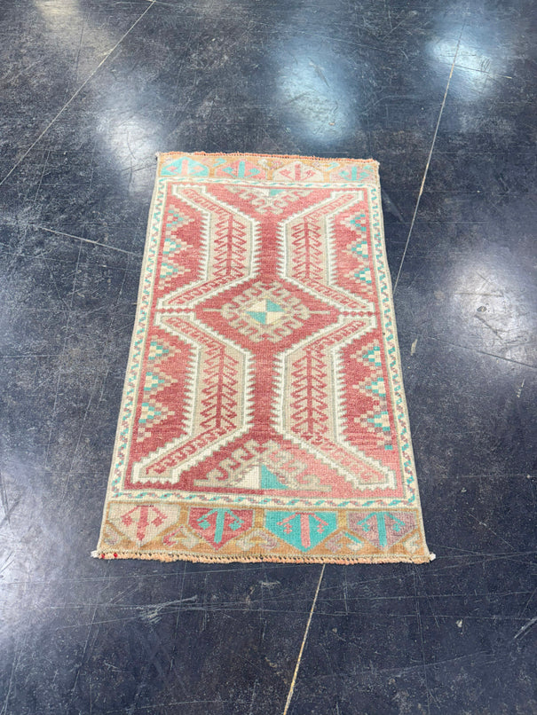 Turkish Mini Rug Oriental Hand Knotted Vintage Rug 1'8" x 2'11" #17201