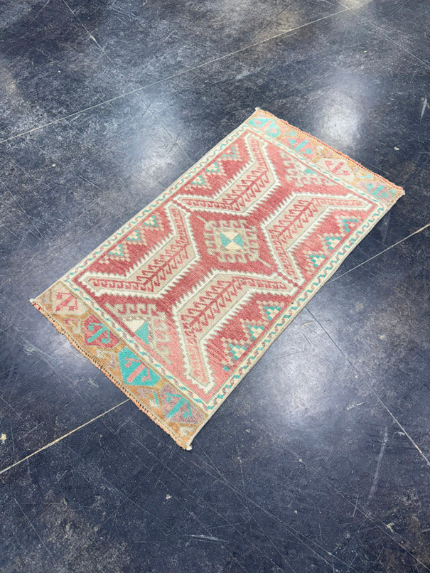 Turkish Mini Rug Oriental Hand Knotted Vintage Rug 1'8" x 2'11" #17201