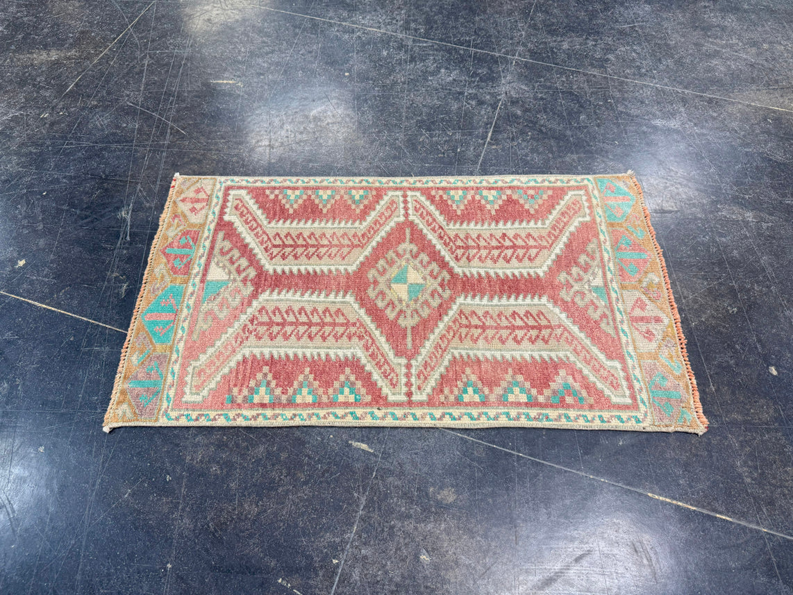 Turkish Mini Rug Oriental Hand Knotted Vintage Rug 1'8" x 2'11" #17201