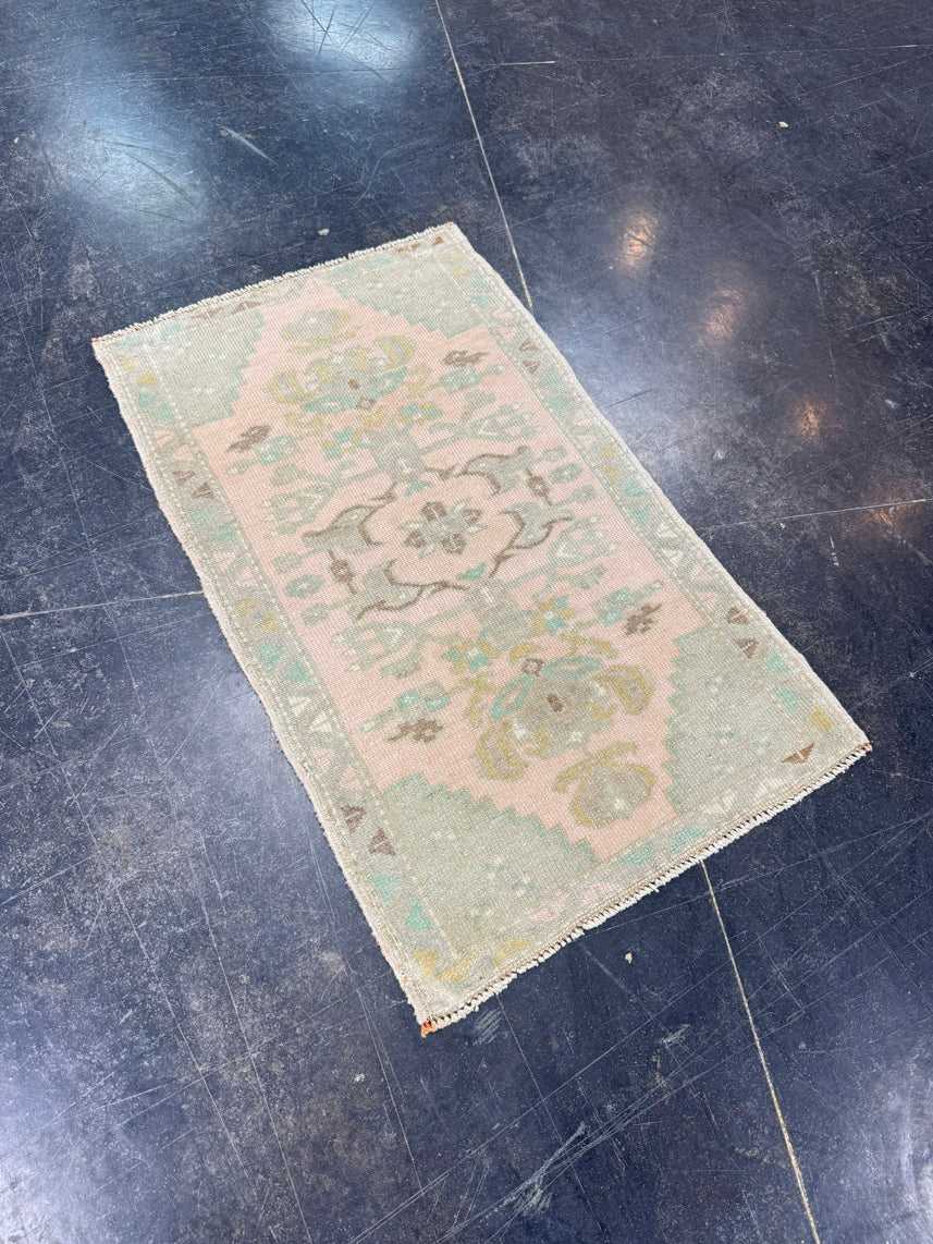 Turkish Mini Rug Oriental Hand Knotted Vintage Rug 1'9" x 2'11" #17947