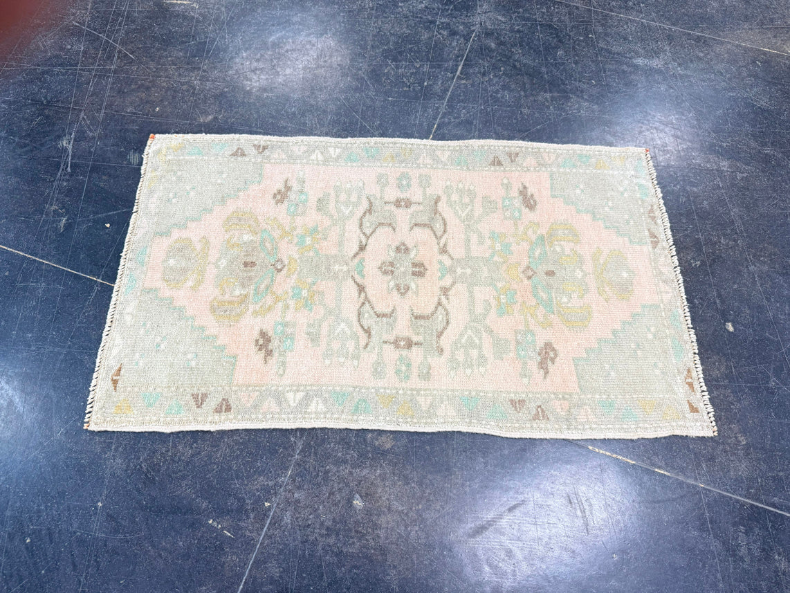 Turkish Mini Rug Oriental Hand Knotted Vintage Rug 1'9" x 2'11" #17947