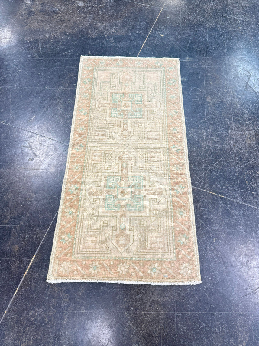 Turkish Mini Rug Oriental Hand Knotted Vintage Rug 1'5" x 3' #17912