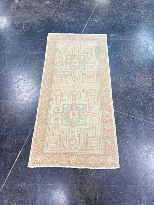 Turkish Mini Rug Oriental Hand Knotted Vintage Rug 1'5" x 3' #17912