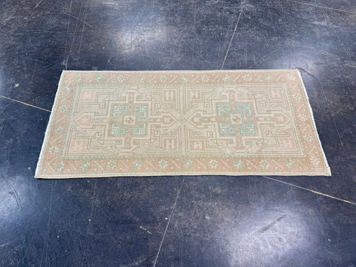Turkish Mini Rug Oriental Hand Knotted Vintage Rug 1'5" x 3' #17912