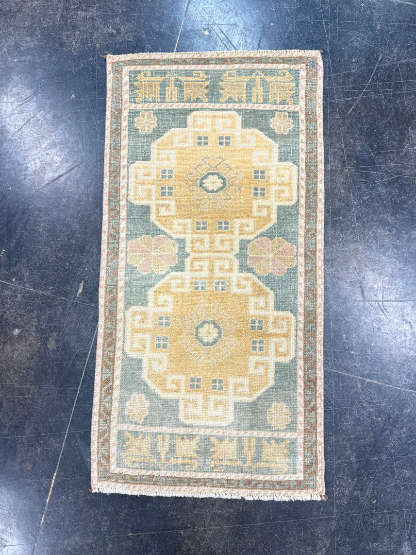 Turkish Mini Rug Oriental Hand Knotted Vintage Rug 1'9" x 3'4" #17459