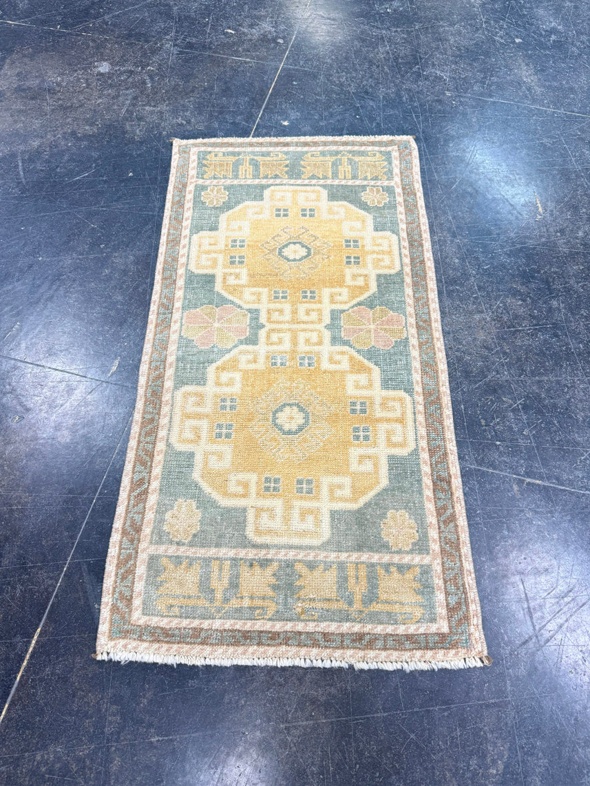 Turkish Mini Rug Oriental Hand Knotted Vintage Rug 1'9" x 3'4" #17459